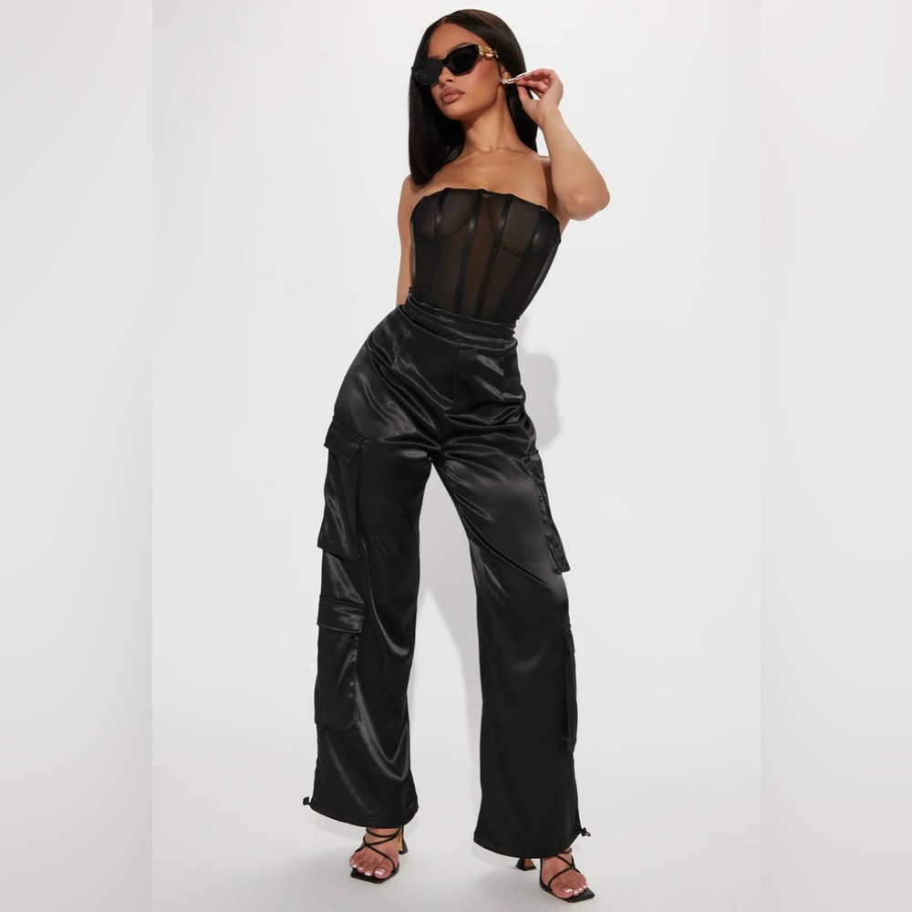 Can’t Help Myself Corset Satin Cargo Jumpsuit